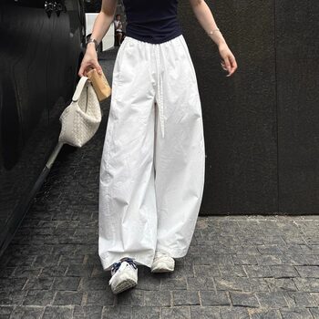 Japanese-Style White Wide-Leg Pants for Women, Summer Casual Straight-Leg Pants, High-Waisted, Slimming, Loose, Floor-Length Pants with a Sense of Design