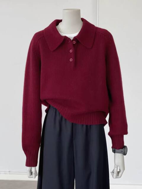 Japanese thickened polo collar sweater for women in autumn and winter new style inner base sweater lapel wool lazy top