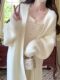 White mink velvet mid-length sweater knitted cardigan for women autumn and winter loose lazy style over the knee coat coat versatile