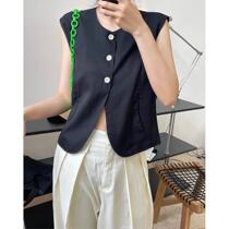 Summer new Korean version ins retro fashionable suit vest loose silhouette waist exposed stacked sleeveless vest womens trend