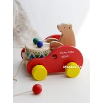 Drag toddler toy male and female baby early education drum car 12345 years old children pull string wooden push-pull car MH