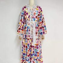 New style collar plaid printed lace splicing lantern sleeves lace-up waist autumn dress long skirt A-line skirt