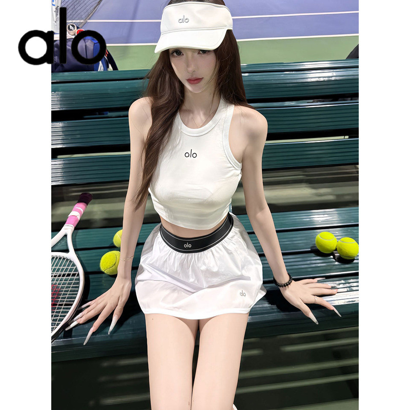Aio American-Style White Tennis Outfit Set, Summer Design, Short Sleeveless Top, Quick-Drying Skirt, Two-Piece Set