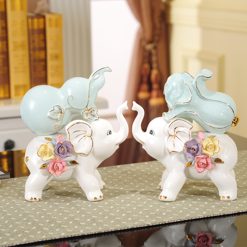 Elephant Ornaments for Home Decor, Wine Cabinet Decorations, Wealth-Attracting Living Room Tv Cabinet, Creative Ceramic Decorations for the Entrance, a Pair of Home Protection Ornaments