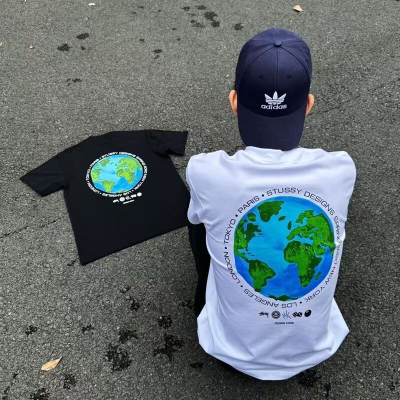 American-Style Cleanfit Eco-Friendly Earth Print Short-Sleeve Letter Print Loose Short-Sleeve T-Shirt Vibe for Men and Women
