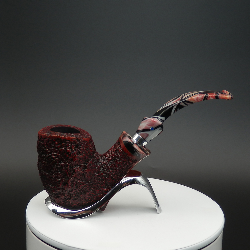 Ardor Italian Handmade Briar Wood Carved Pufferfish 3mm Silver Ring Men's Bent Pipe