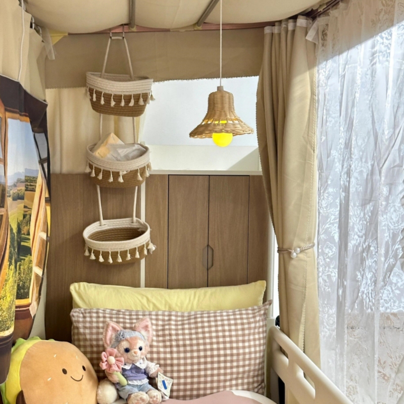 【Dormitory Renovation Essentials】Rattan Night Light for Dormitory Beds, Hanging Pendant Light, Specially Designed for College Student Dormitories