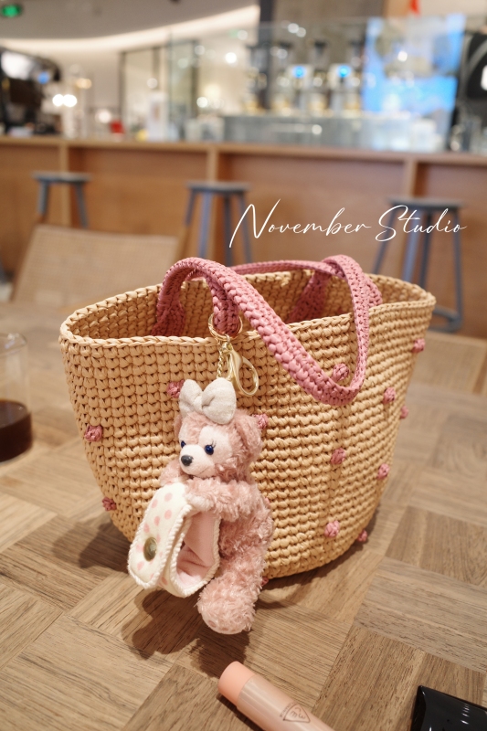 Handmade DIY Sweet Raffia Woven Polka Dot Bag Summer Cute Picnic Tote Bag Crochet Material Kit/Finished Product