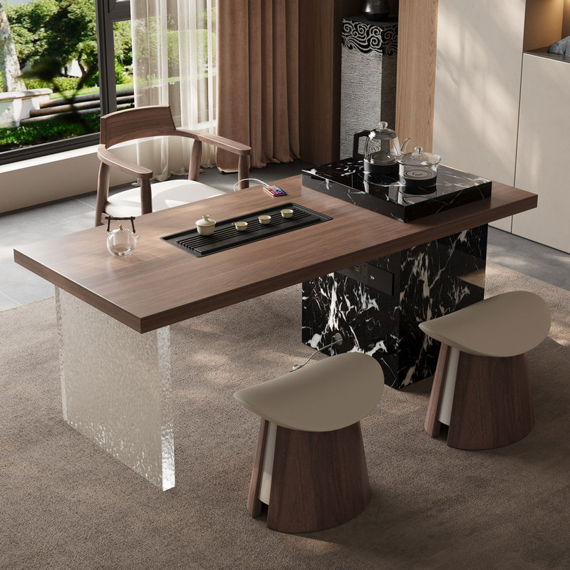 Balcony Tea Table for Home Use, Small Tea Table with Rock Slab, Small Vintage-Style Modern High-End Tea Table for Living Room, Integrated Design Balcony Tea Table for Home Use, Small Tea Table with Rock Slab, Small Vintage-Style Modern High-End Tea Table for Living Room, Integrated Design