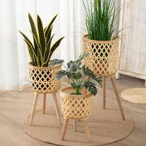 Nordic bamboo flower pots rattan flower baskets willow flower pots straw flower pots green plant ornaments vase weaving