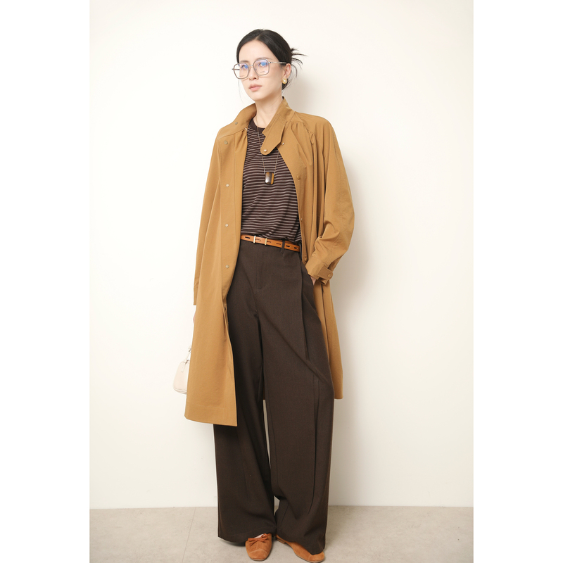 Pumen Xus Over-The-Knee Mid-Length Caramel Brown Trench Coat 2026 Autumn Small Stand Collar Silhouette High-End Style Tie-Waist Coat Pumen Xus Over-The-Knee Mid-Length Caramel Brown Trench Coat 2026 Autumn Small Stand Collar Silhouette High-End Style Tie-Waist Coat