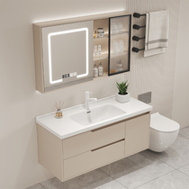 Jomoo new cream style Nordic solid wood bathroom cabinet ceramic integrated basin bathroom hand wash basin cabinet combination wash