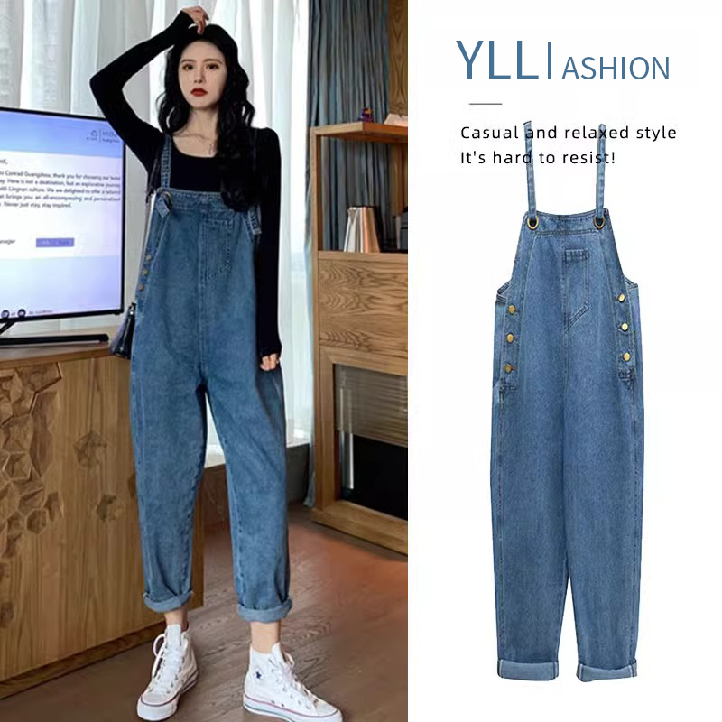 Maternity Jeans Spring and Autumn New Style Casual Loose Wide-Leg Overalls Pregnancy Fashion Belly Support Age-Reducing Set