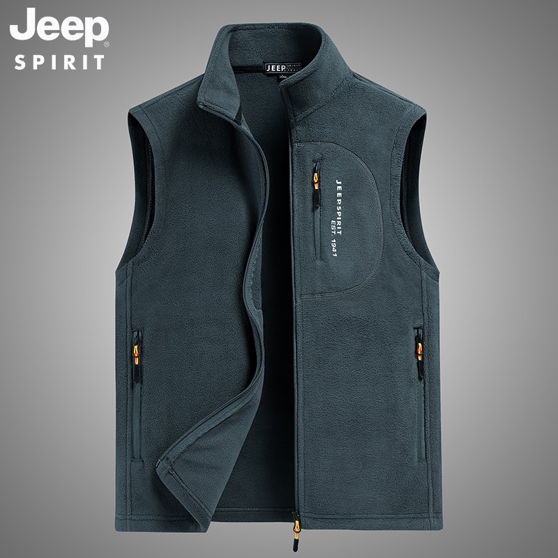 Jeep Fleece Vest for Men 2026 Spring and Autumn New Multi-Pocket Outdoor Casual Vest Fleece Vest for Men