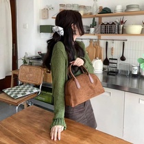 Autumn and winter new Korean niche high-end suede portable bowling bag Boston retro simple womens bag