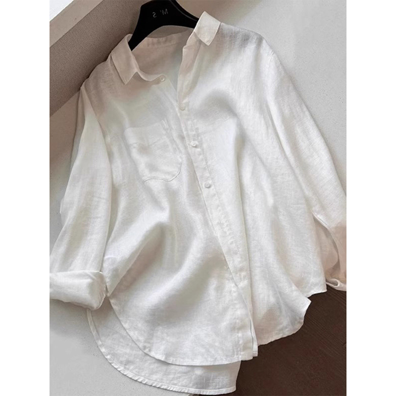 White Linen Shirt for Women, Summer Cotton-Linen Long-Sleeve Cardigan, Thin Sun-Protective Shirt, Loose-Fitting Cover-Up, Thin Top