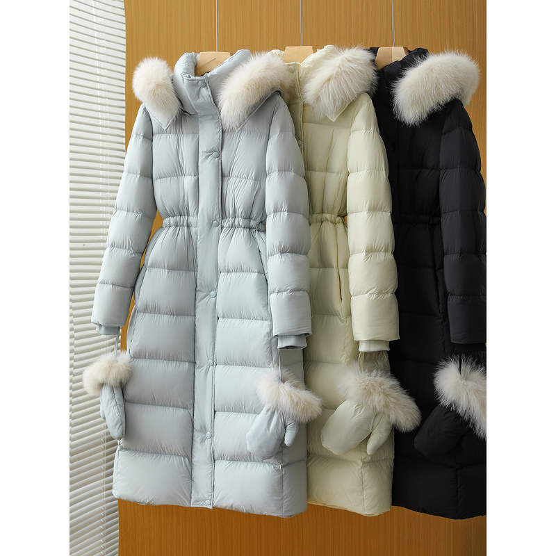 Great Product~ White Duck down Filled Hooded Long down Jacket with Attached Warm Gloves, Cloud Puff Style H00098 Great Product~ White Duck down Filled Hooded Long down Jacket with Attached Warm Gloves, Cloud Puff Style H00098