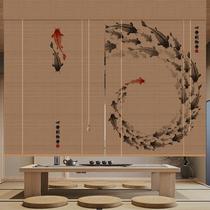 Printed bamboo curtain rolling shutter window DOK broken curtain rolling tea room Zen style retro hanging curtain partition background decoration