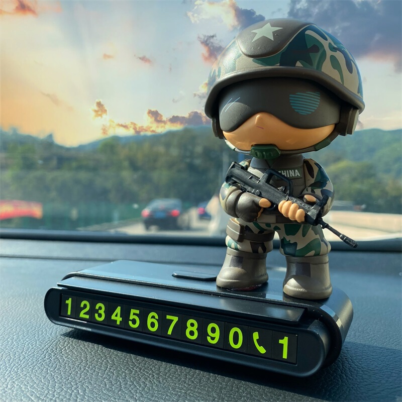 Military Veteran Commemorative Car Accessory, Temporary Parking Phone Number Plate, Personalized Men's Figurine Ornament