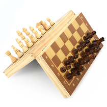 Magnetic chess wooden foldable color box with two free competitive educational chess and card toys