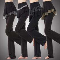 New style pants for women gold gauze dance skirt pants bright belt dancing Latin dance pants large size thickened autumn and winter
