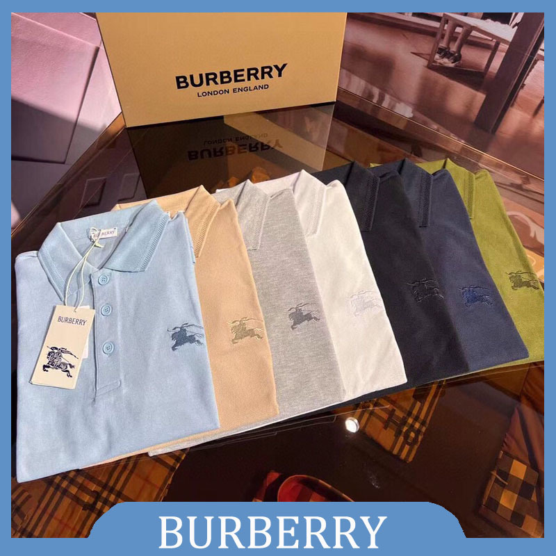 Burberry/Burberry/Barbourley Short-Sleeved Polo Shirt for Men, Horse Embroidery Solid Color Lapel Top for Men Burberry/Burberry/Barbourley Short-Sleeved Polo Shirt for Men, Horse Embroidery Solid Color Lapel Top for Men