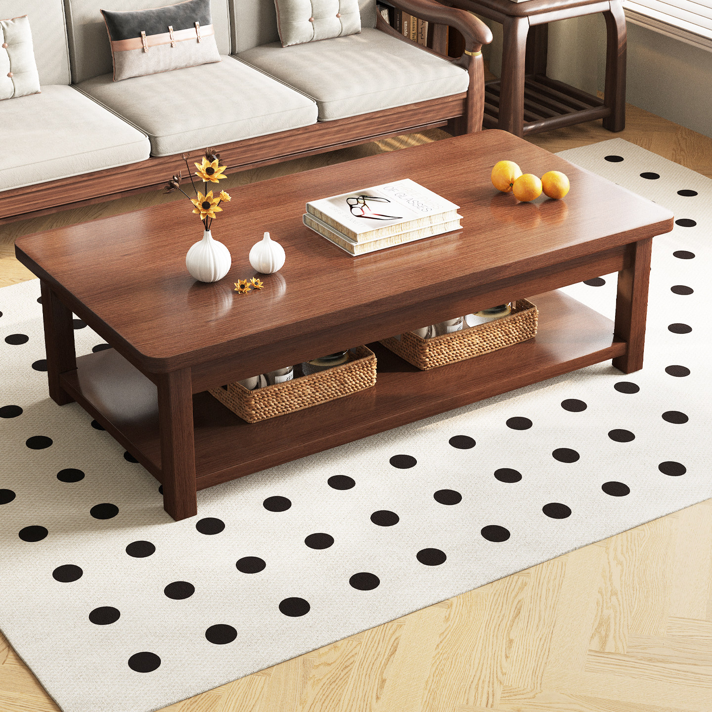 無垢材のコーヒーテーブル、リビングルーム、家庭用、狭いアパート、オフィス用、二段式、2025年の新スタイル。