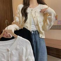 Round neck short long-sleeved tops for women in autumn and winter womens new sweaters womens small coats for outer wear lazy knitted cardigans