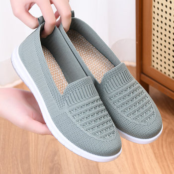 Old Beijing Cloth Shoes for Women, Middle-Aged and Elderly Mother's Shoes, Slip-On Non-Slip Soft-Soled Mesh Shoes, Women's Work Shoes, Shallow Single Shoes