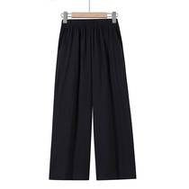Fat mom summer large size cotton and linen nine-point pants for middle-aged and elderly women fashionable solid color thin grandma linen wide-leg pants