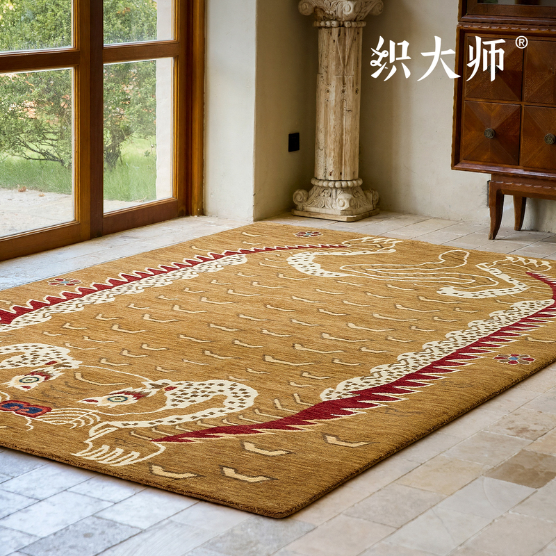 Weaving Master's Magic Weapon: Retro Glue-Free 100% Pure Wool Carpet, Ethnic Style Living Room, Bedroom Bedside Rug, Floor Mat