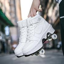 High-end Heelys large four-wheeled boys and childrens double-row roller shoes for female students with one-click automatic shrinking and deformation with wheels