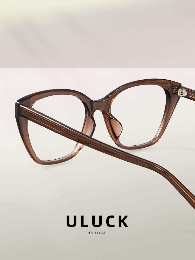 Korean-Style Cool Tea-Colored Cat-Eye Glasses for Nearsighted Women, Customizable Prescription, Blue Light Blocking, Slimming, Natural Look, Eyeglass Frames