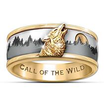 wish cross-border new electroplated two-color forest wolf ring European and American popular mens jewelry