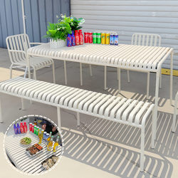 Outdoor Leisure Table and Chair Set for Garden, Open-Air Iron Art Long Table, Suitable for Milk Tea and Coffee Shops, Outdoor Balcony Three-Piece Set