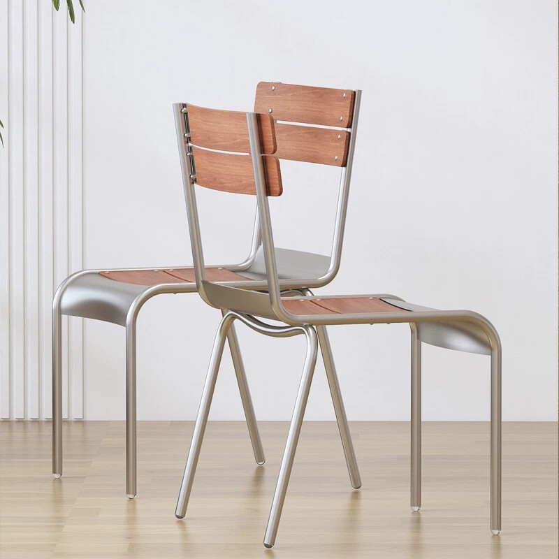Simple Home Dining Chair with Backrest, Stainless Steel Legs, Solid Wood Chair, European Restaurant, Milk Tea Shop, Cafe, Retro Leisure Furniture
