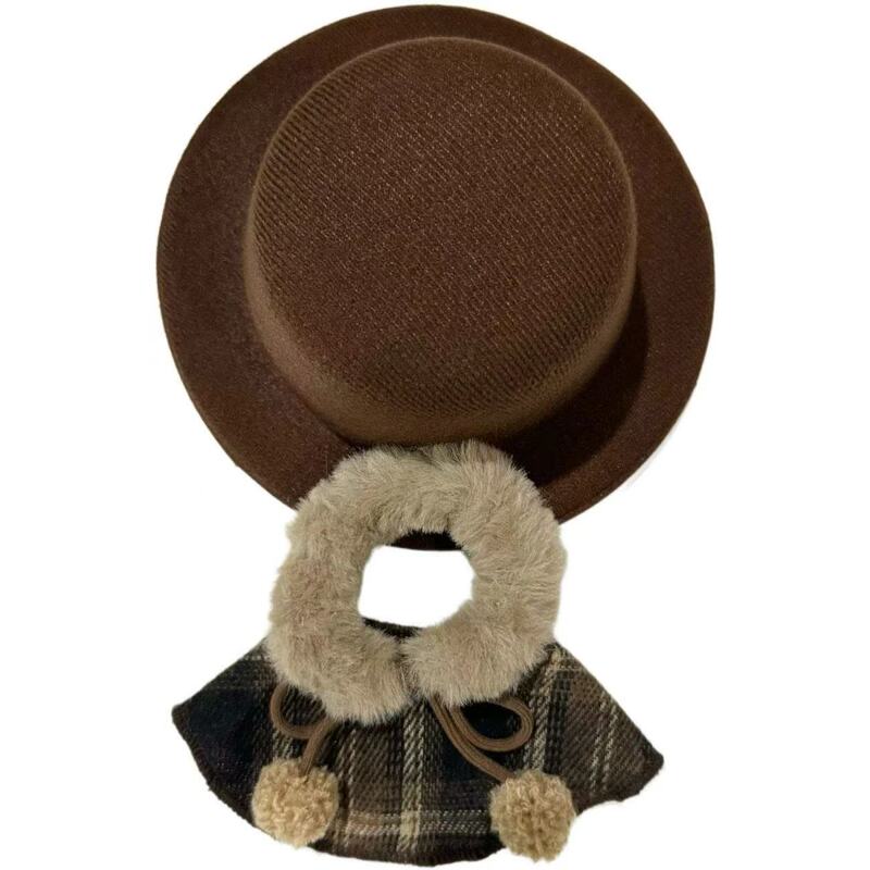 High-Quality Vintage Plaid Plush Cape 10cm Doll Toy with Top Hat and New Year Outfit Set