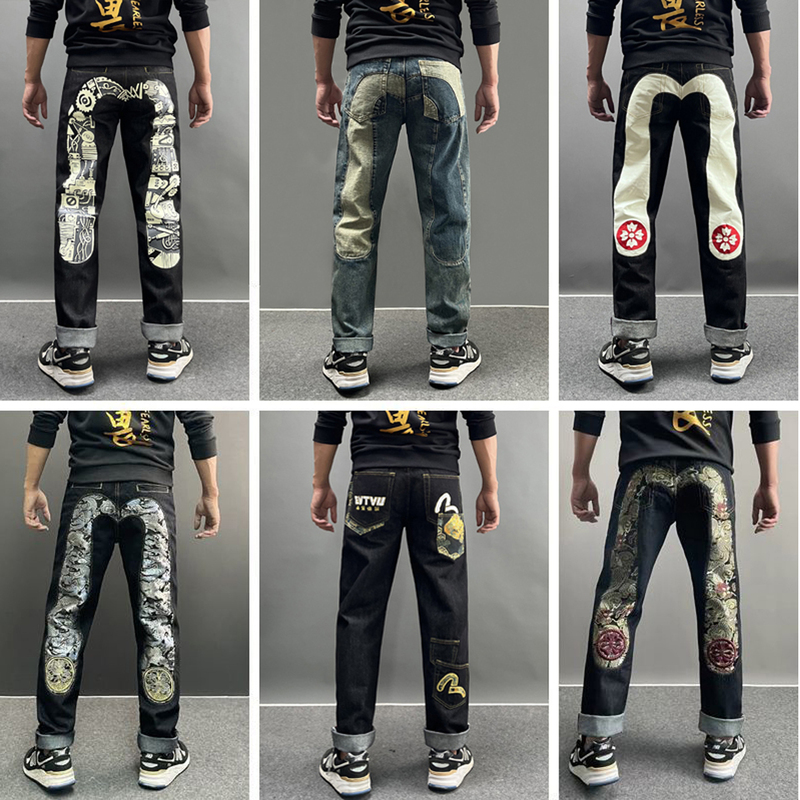 Tiger and Tiger God Jeans, Sizes M, Jacquard Embroidery, Multi-Pocket Style, Trendy Brand, Men's Straight-Leg Loose Fit, Large Size Long Pants