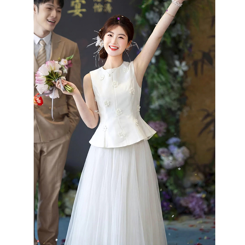 High-End New Engagement Dress, Bride Registration and Certificate-Issuing White Dress, Elegant Lady Birthday Coming-Of-Age Ceremony with a Sense of Sophistication