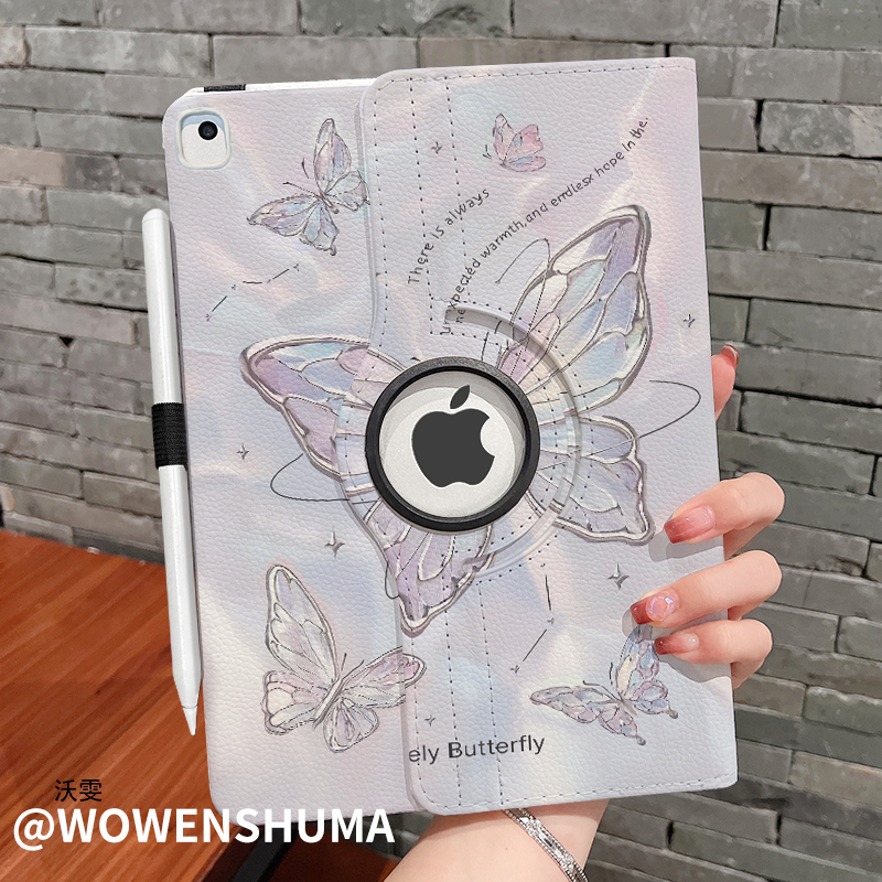 360 ° Rotating Leather Case Suitable for Ipad9 Protective Case 10.2 Inch 2021 Tablet Case Air5/6 Creative Stand Ipadpro Full-Cover Silicone Mini1/2/3 Cartoon Butterfly Tenth Generation
