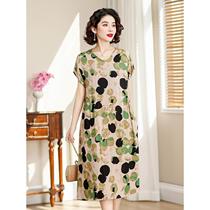 Fat mothers summer cotton silk dress plus size plus size womens clothing middle-aged and elderly summer style loose skirt