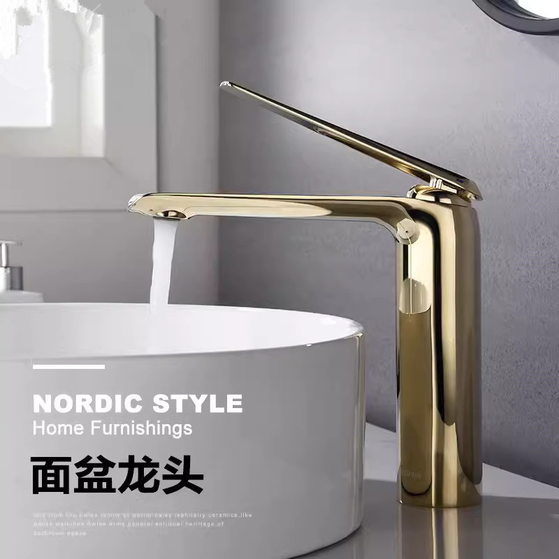 Aifei K-97345-4 Faucet, All-Copper, Hot and Cold, Elevated Bathroom Basin, Countertop Basin, Washbasin