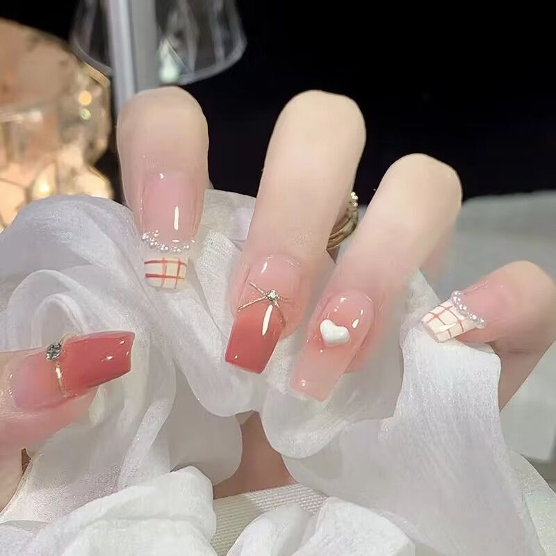 Chanel-Style Nail Art Wearable Nail Tips Ins Pure Desire Style Medium-Long Length Whitening Fake Nail Stickers Wearable Nail Patches Chanel-Style Nail Art Wearable Nail Tips Ins Pure Desire Style Medium-Long Length Whitening Fake Nail Stickers Wearable Nail Patches