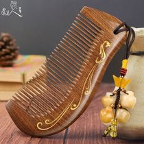Poppy Gold Sandalwood Comb Lacquer Art Portable Lettering Practical Birthday Gift for Girlfriend and Wife