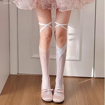 Sweet and cool strappy lace socks for women beautiful leg shaping hot girls Korean version jk Japanese mid-tube white calf socks for summer