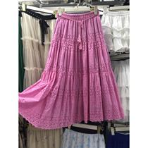 Korea 2024 Spring Heavy Industry Lace Skirt Womens High Waist Spliced ​​Hookwork Fairy Swing A-Line Mid-Length Skirt Summer