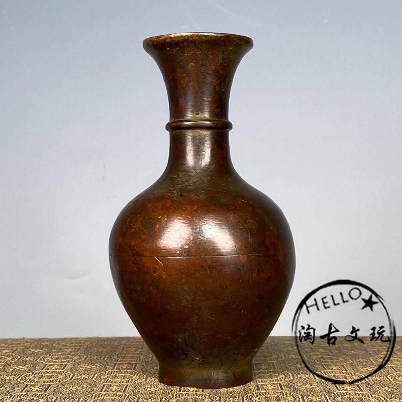 飛】中国美術 古銅宣徳銅 饕餮文瓶 杓立 一輪挿 古玩CPIO