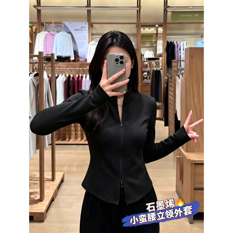 Black Slim-Fit Graphene Waist-Cinching Jacket for Women, with down Lining, Fleece, and Thermal Insulation Black Slim-Fit Graphene Waist-Cinching Jacket for Women, with down Lining, Fleece, and Thermal Insulation
