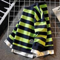 Boys T-shirt spring 2023 new childrens long-sleeved bottoming shirt big childrens spring and autumn sweatshirt boys striped top T