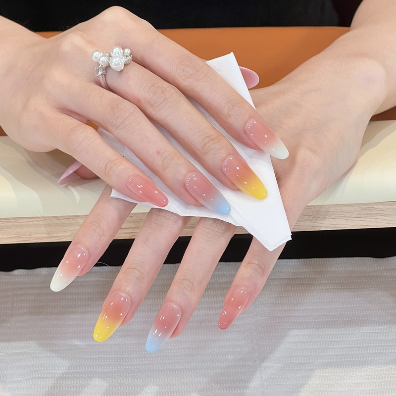 Ks Press-On Nails 2026 New High-End Mid-Length Oval Gradient Macaron Super Popular Handmade Nail Art